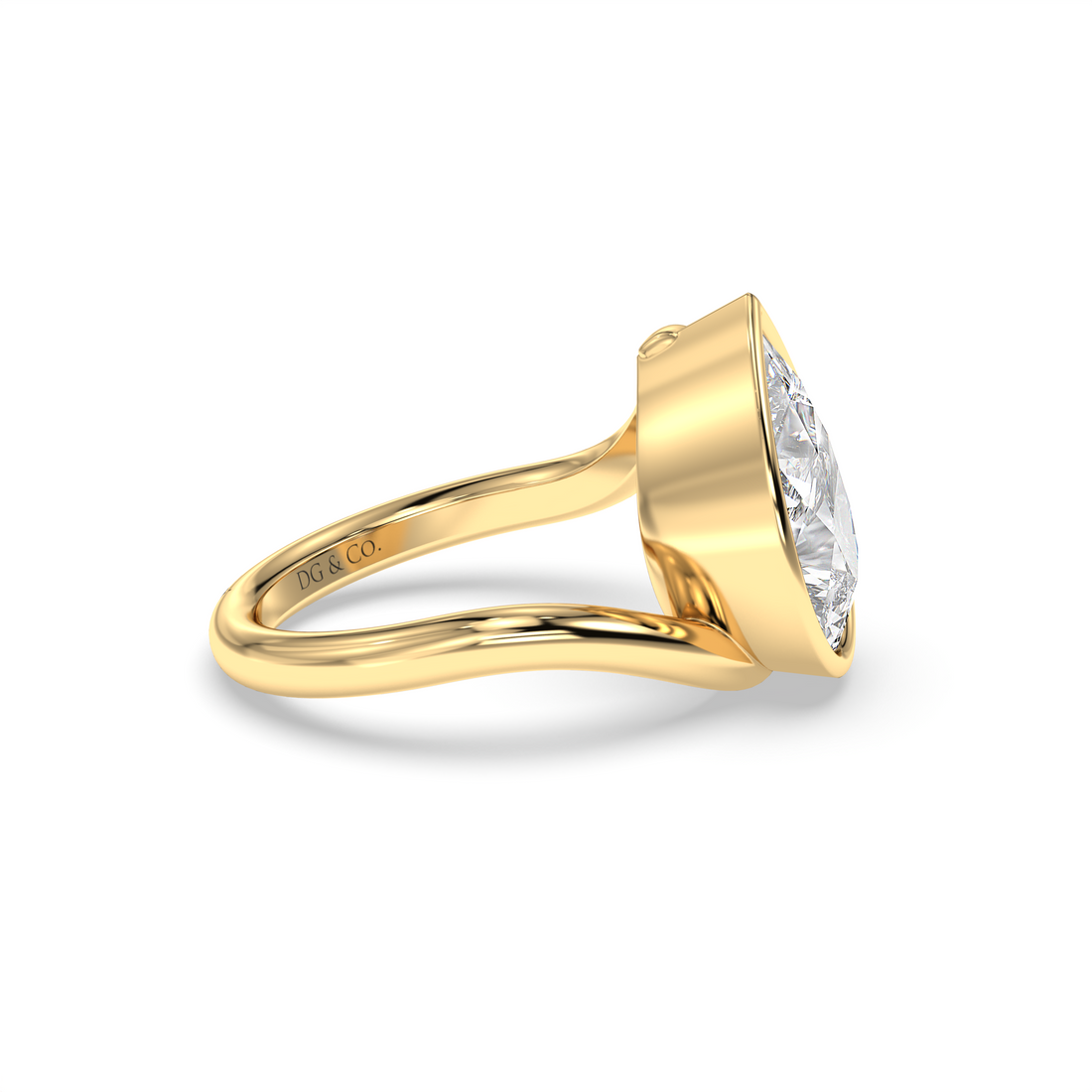 Nisa Pear Cut Solitaire Bezel and Low Setting Curve Band Diamond Engagement Ring - 18K Yellow