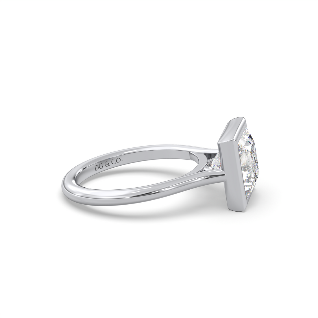 Rozella Princess Cut Cathedral Style Bezel and Low Setting Solitaire Diamond Engagement Ring - 18K White