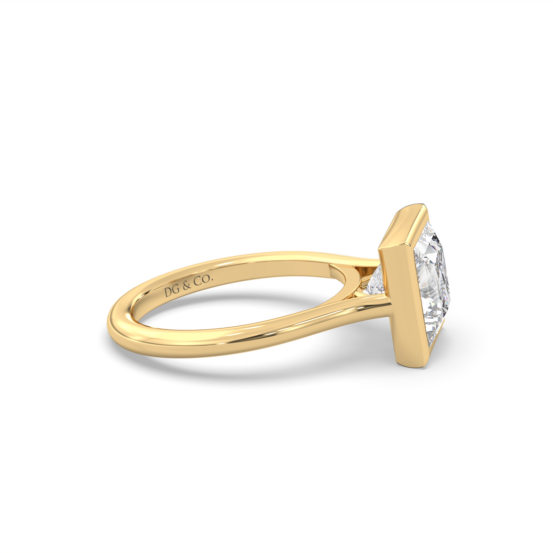 Rozella Princess Cut Cathedral Style Bezel and Low Setting Solitaire Diamond Engagement Ring - 18K Yellow