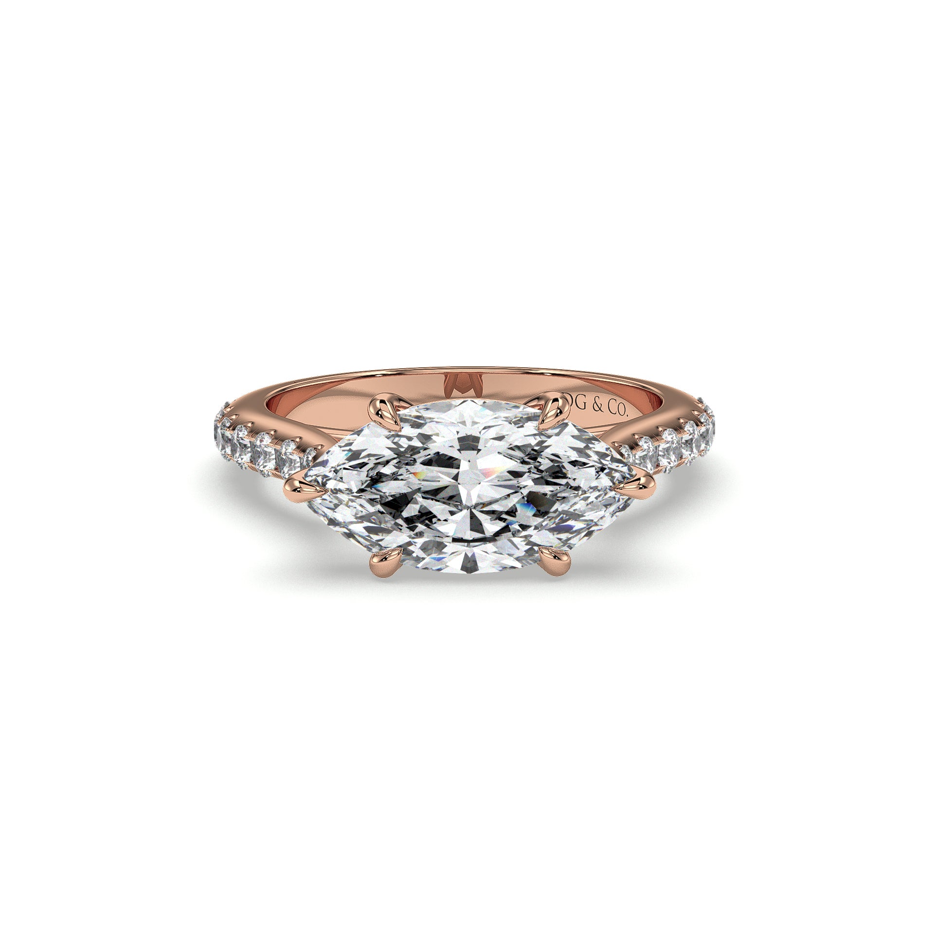 Moon Marquise Cut Cathedral East West Setting Pave Side Stones Setting ...
