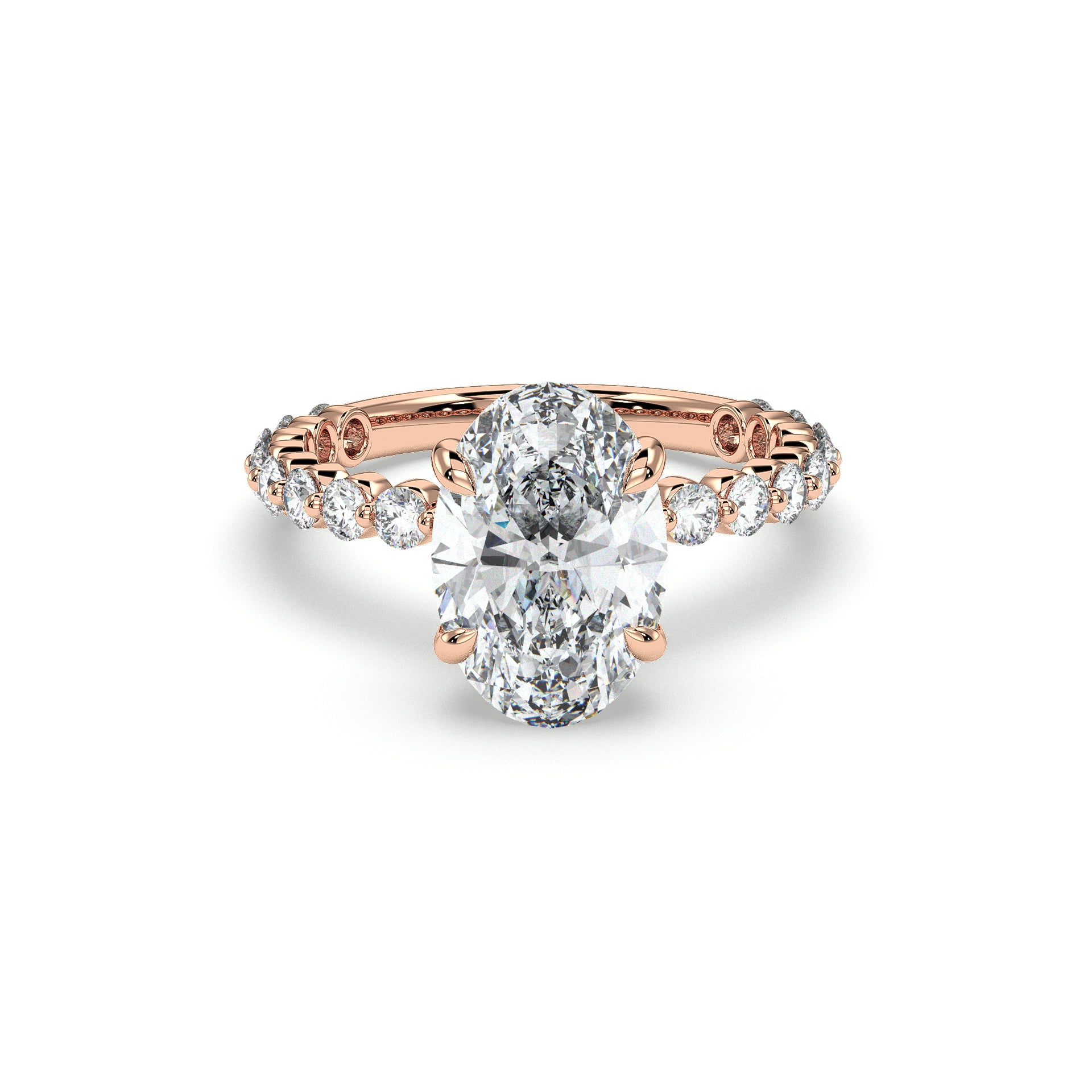 Aidah Oval Cut Hidden Halo Share Prong Side Stone Setting Diamond Ring ...