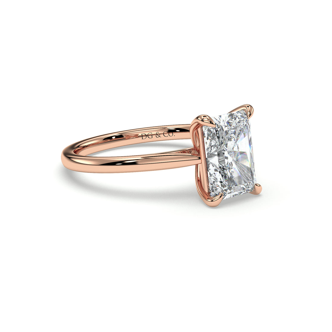 Lumen Solitaire Cathedral Radiant Cut  Four Claw Setting Diamond Engagement Ring - 18K Rose