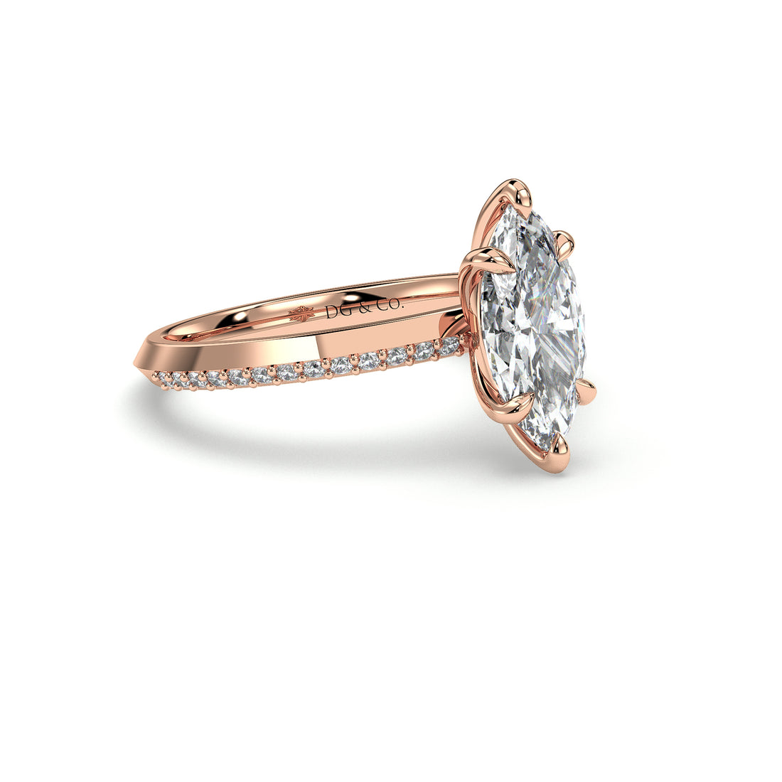Seraphina Marquise Cut Six Claw Share Prongs Setting Side stones Diamond Engagement Ring - 18K Rose