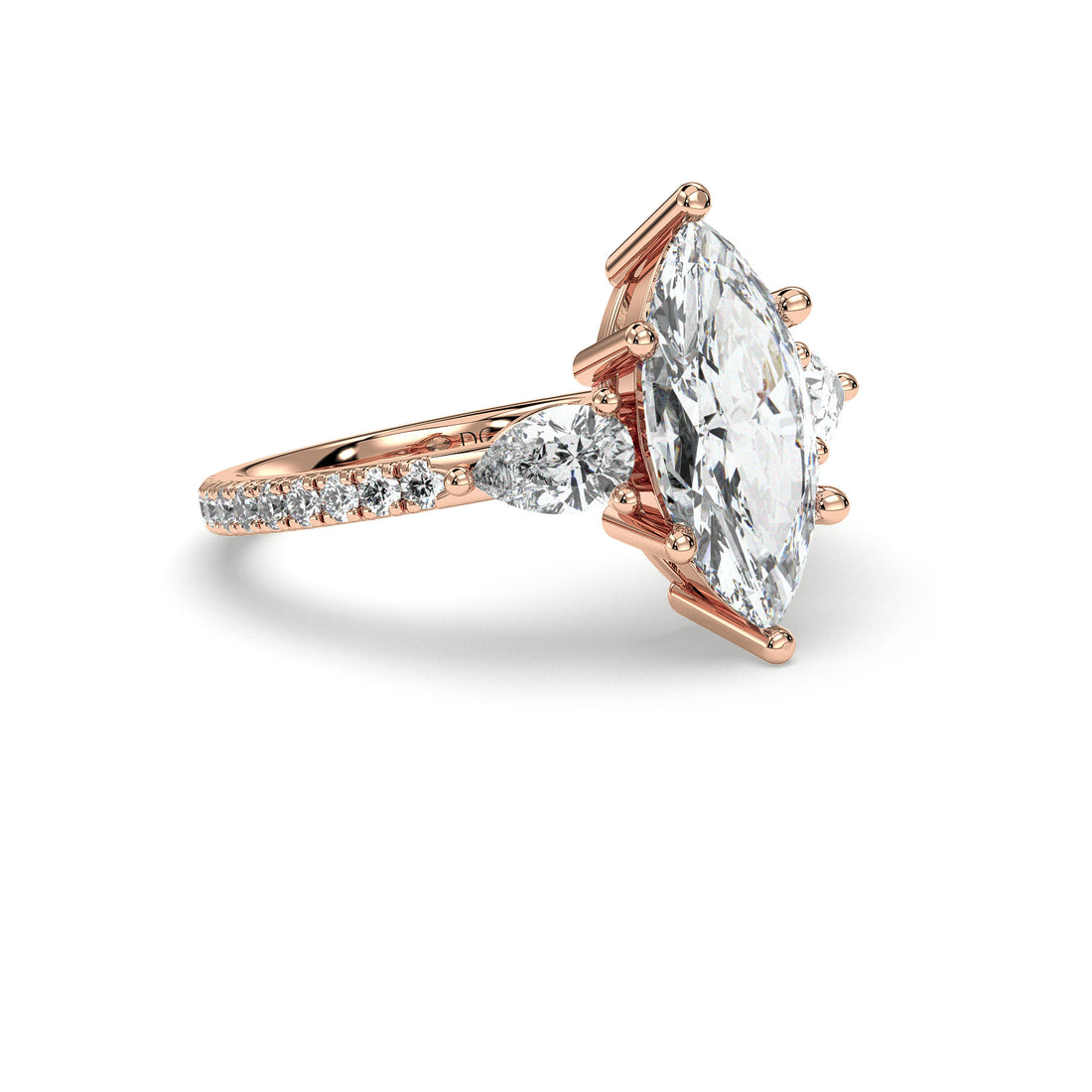 Sylvie Trilogy Marquise Cut Low Setting Pear Shape Side Diamonds Engagement Rings - 18K Rose