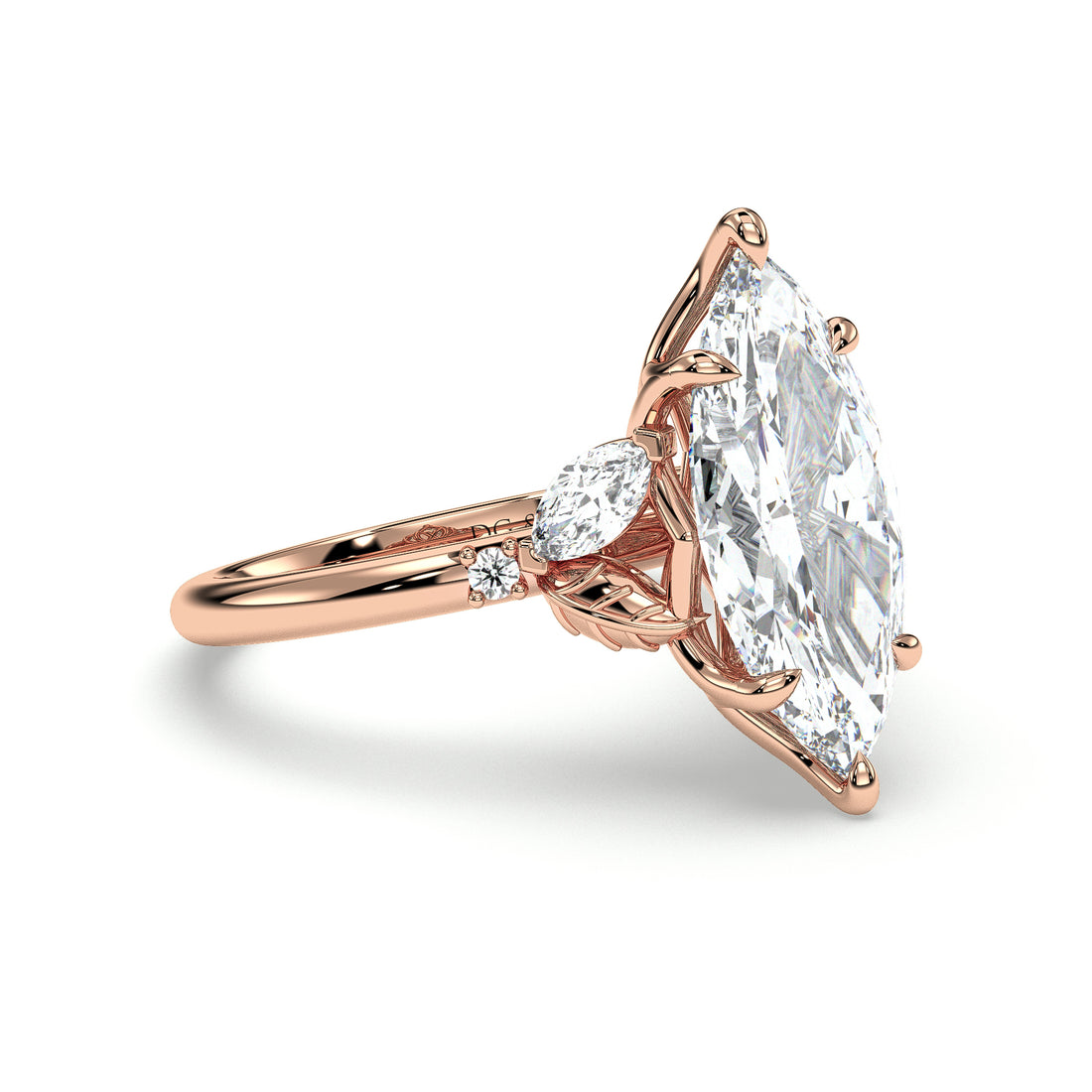 Duet Marquise Cut side stones with Lotus Six Claw Setting Diamond Ring - 18K Rose