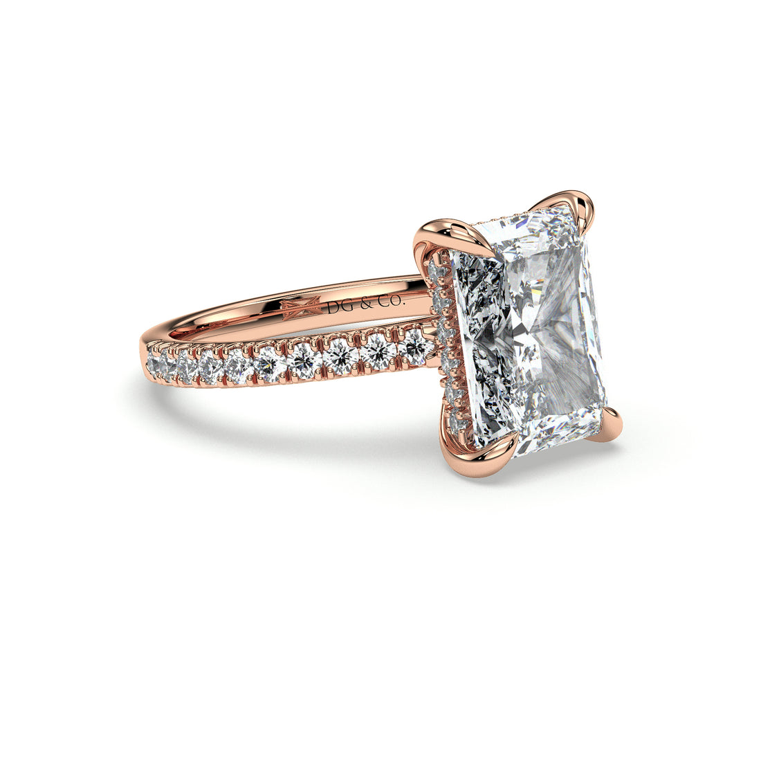 Matisse Radiant Cut Cathedral Setting Hidden Halo Pave Setting Side Stones Diamond Engagement Ring - 18K Rose