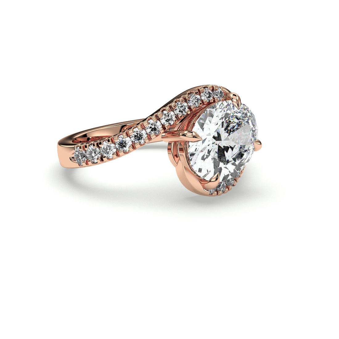 Chi Oval Cut Pave Setting Cross over Diamond Engagement Ring - 18K Rose