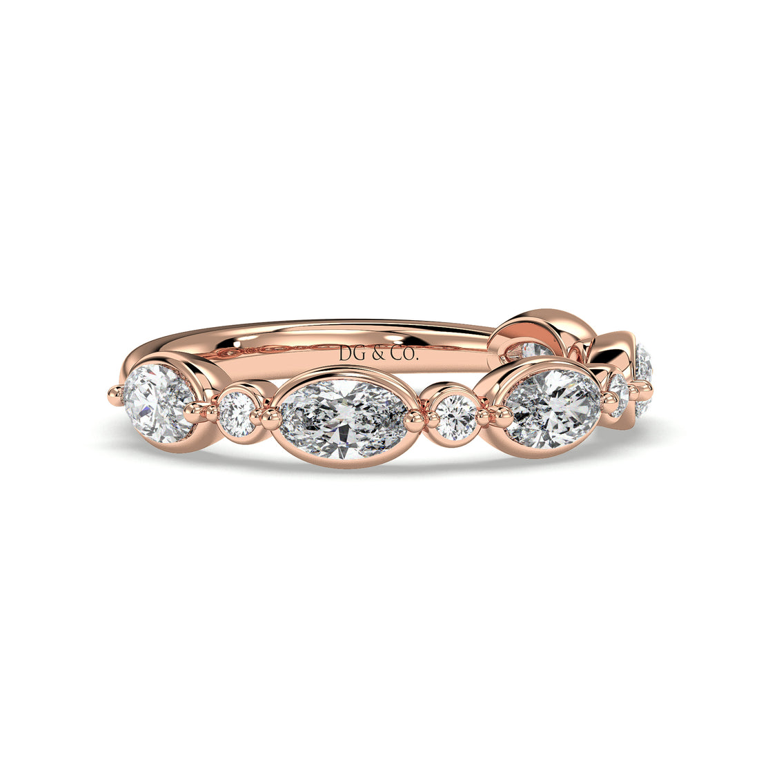 Dania Oval and Round Brilliant Cut Bezel and Share Claw Setting Diamond Wedding Ring - 18K Rose