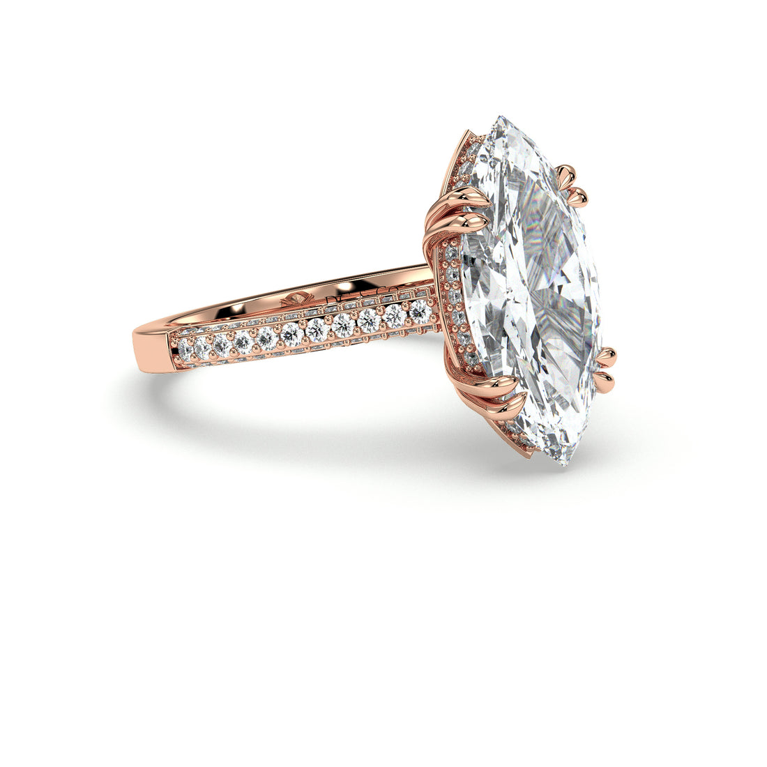 Marina Marquise Cut Hidden Halo Double Claw Setting Diamond Engagement Ring - 18K Rose