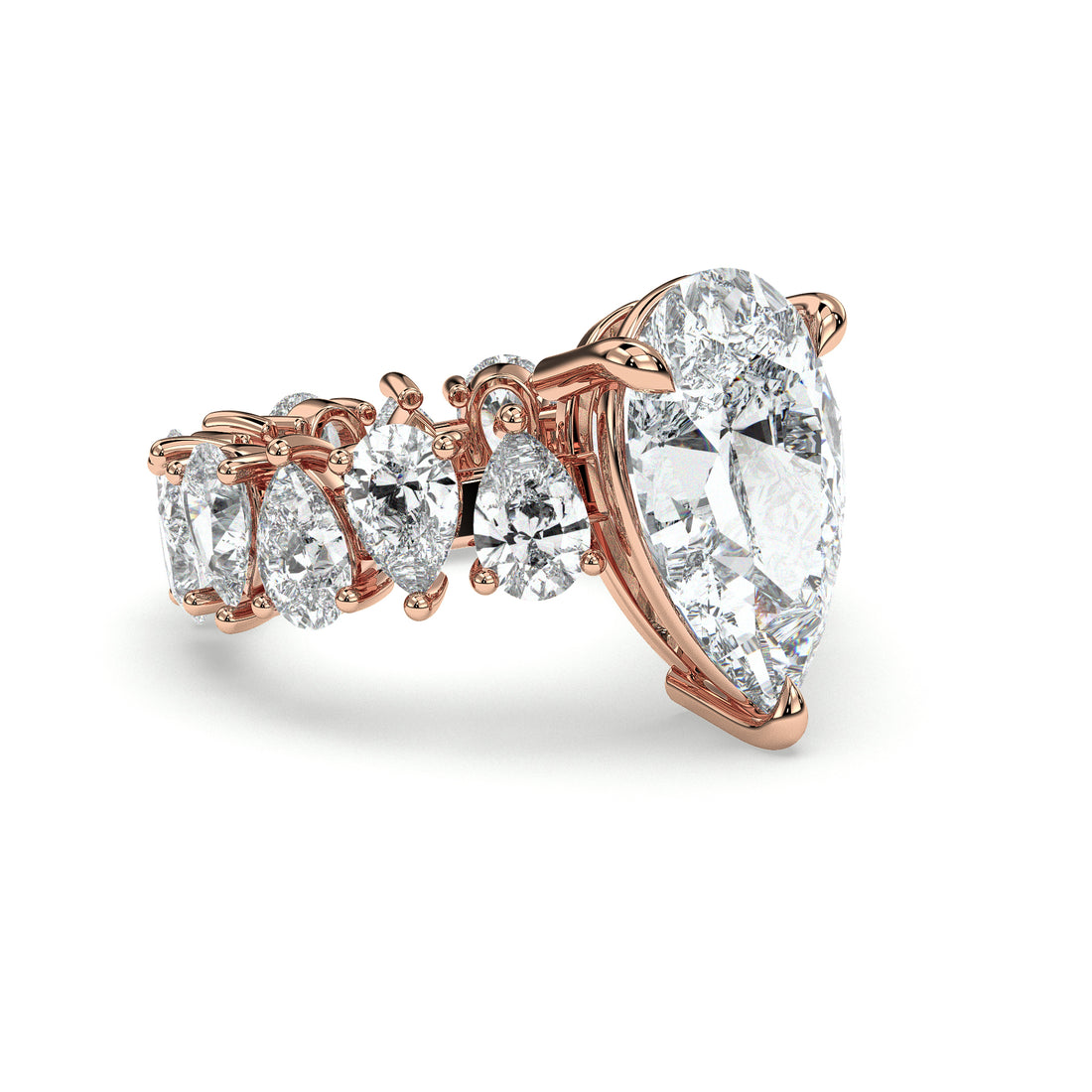 Elegance Pear Cut Pear Sides all the Way Setting Four Claw Diamond Engagement Ring - 18K Rose