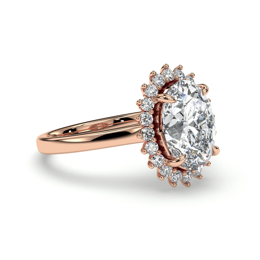 Dania Oval Cut Halo Cathedral Style four prong setting Diamond Ring - 18K Rose