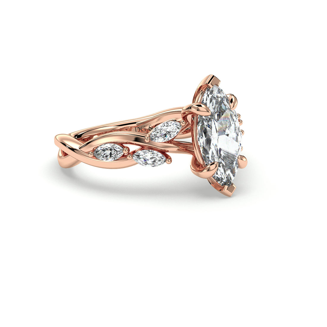 Elowen Marquise Cut Low Setting Twist Band Diamond Engagement Ring - 18K Rose