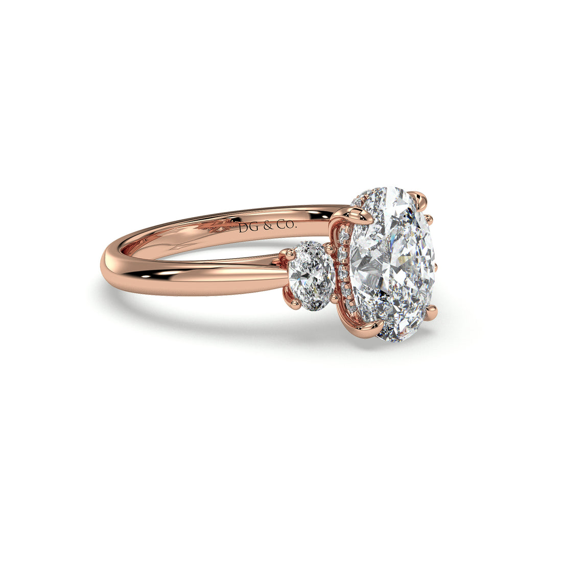 Perry Trilogy Oval Cut Hidden Halo Four Claw Diamond engagement Ring - 18K Rose