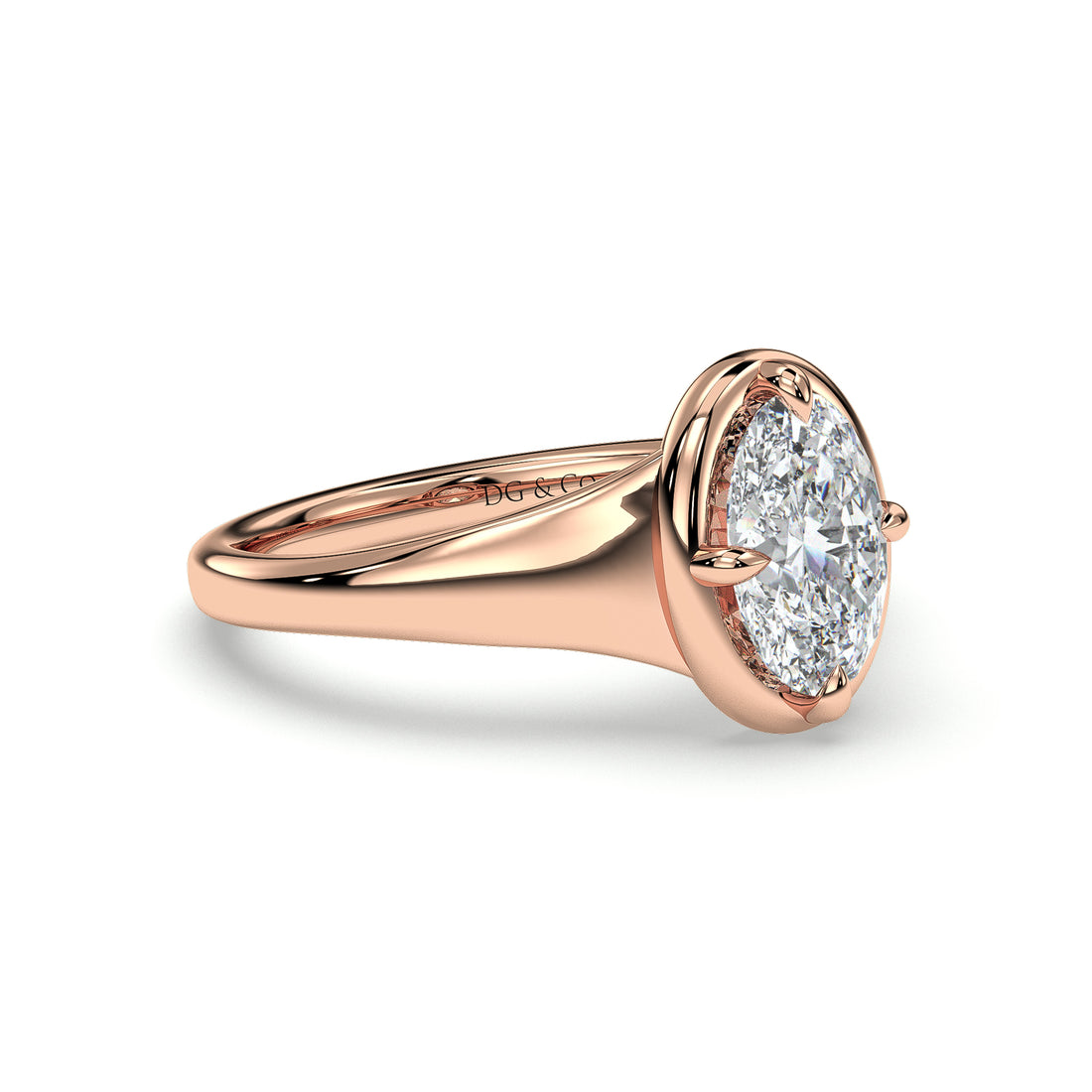 Harper Solitaire Oval Cut Cathedral Four Claw Bezel Style Setting Diamond Engagement Ring - 18K Rose