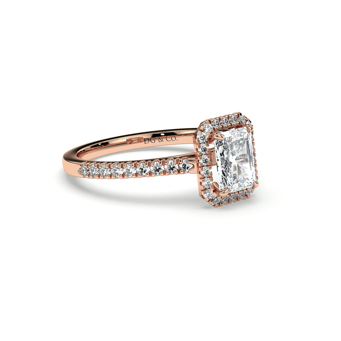 Luxe Radiant Cut Hidden Halo Cathedral Setting Pave Set Side Stones Diamond Ring - 18K Rose