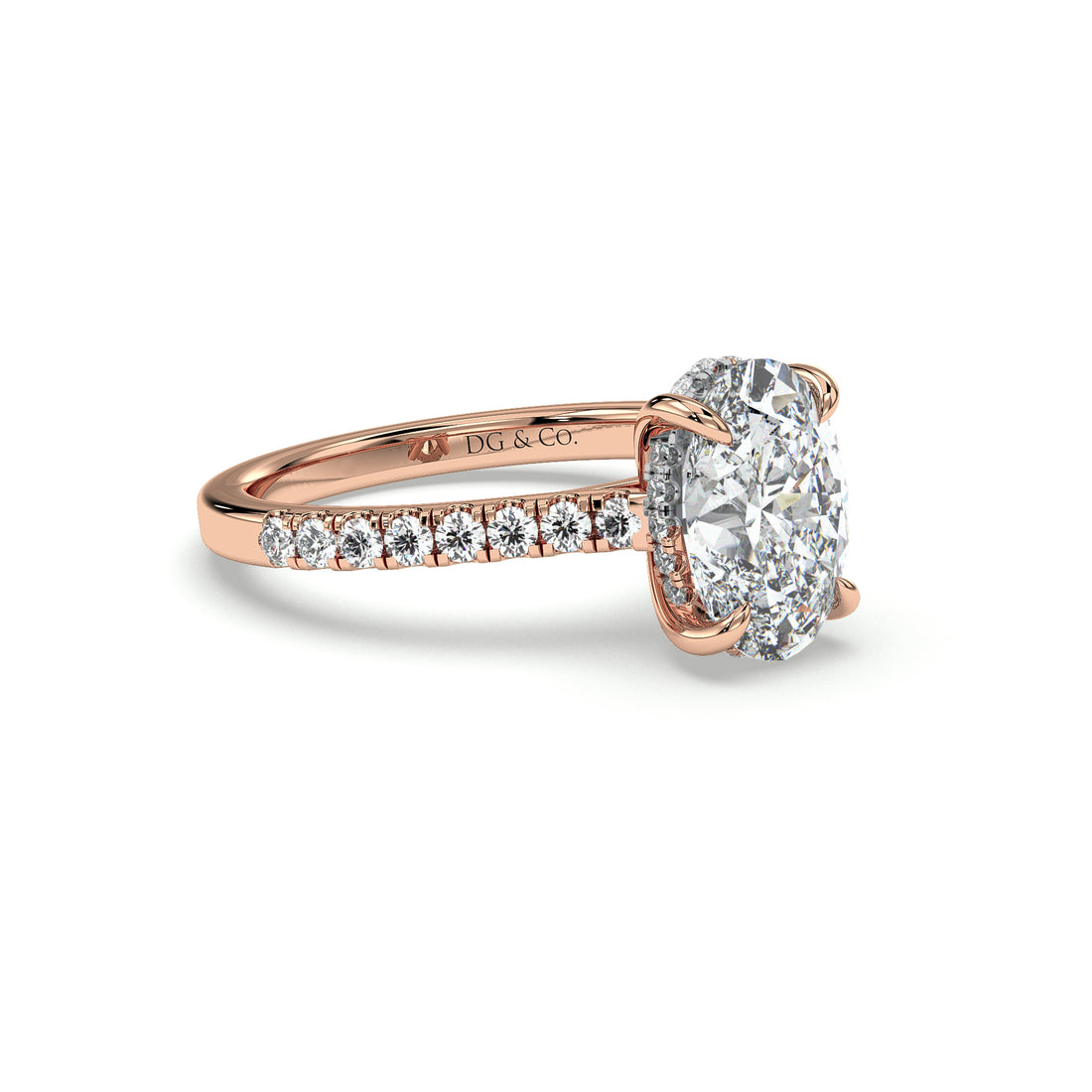 Sasha Oval Cut Hiddien Halo Cathedral Setting Diamond Engagement Ring - 18K Rose