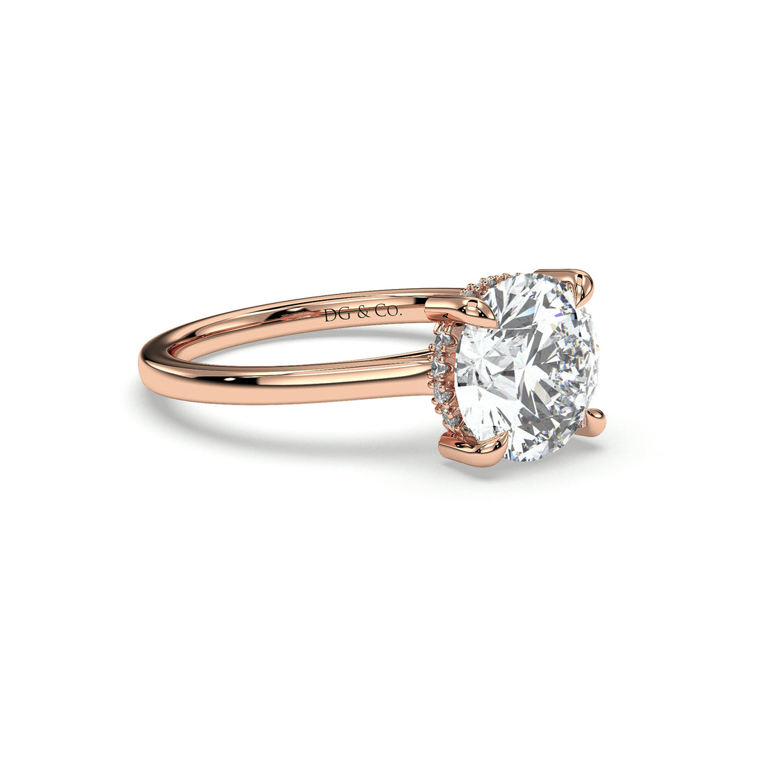Hasti Cathedral Setting Round Brilliant Cut Solitaire Hidden Halo Four Claw Setting Diamond Engagement Ring - 18K Rose