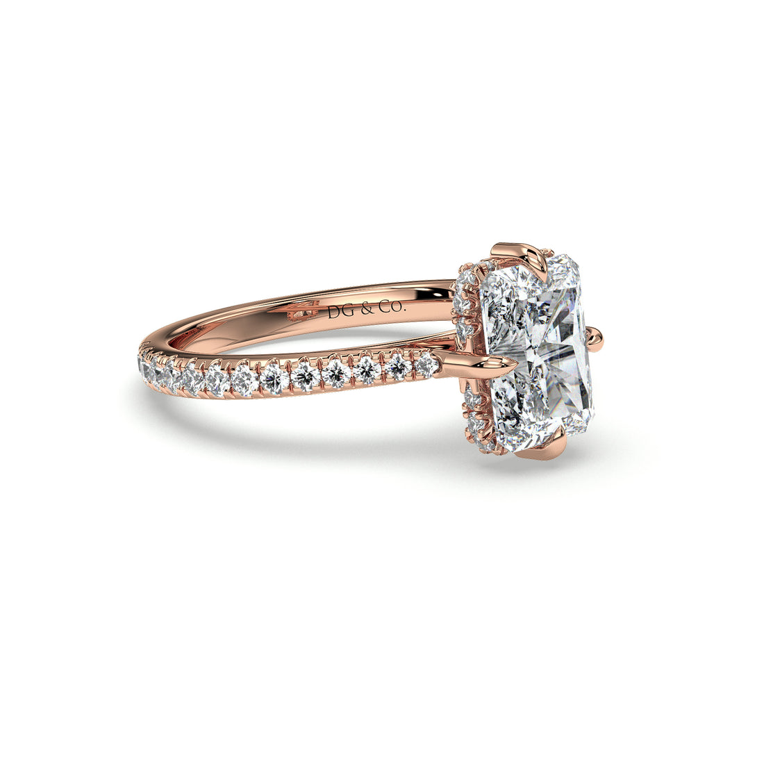 Winnie Radiant Cut Cathedral Compass Setting with Hidden Pave Setting Side stones Diamond Engagement Ring - 18K Rose