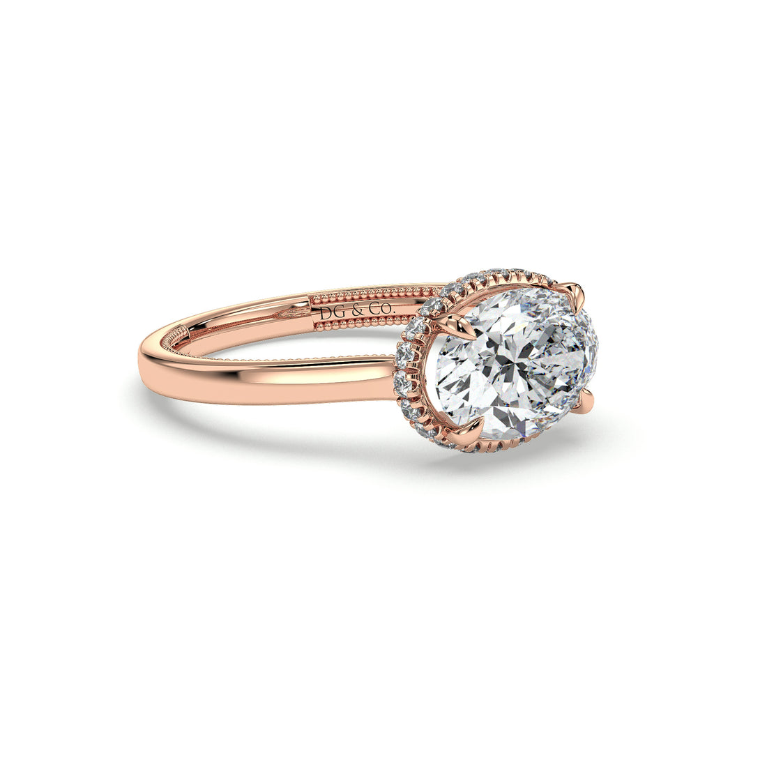 Ruby Oval Cut Hidden Halo Miligrain Diamond Ring - 18K Rose