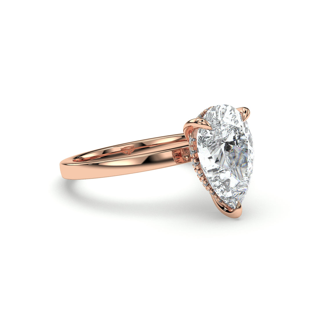 Dawn Solitaire Pear Cut Hidden Halo low Setting Diamond Ring - 18K Rose