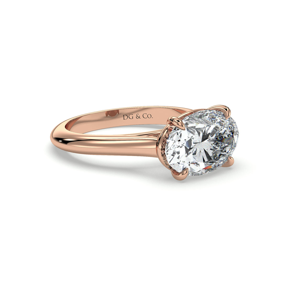 Raz Oval Cut Cathedral Setting Four Claw Setting Diamond Engagement Ring - 18K Rose
