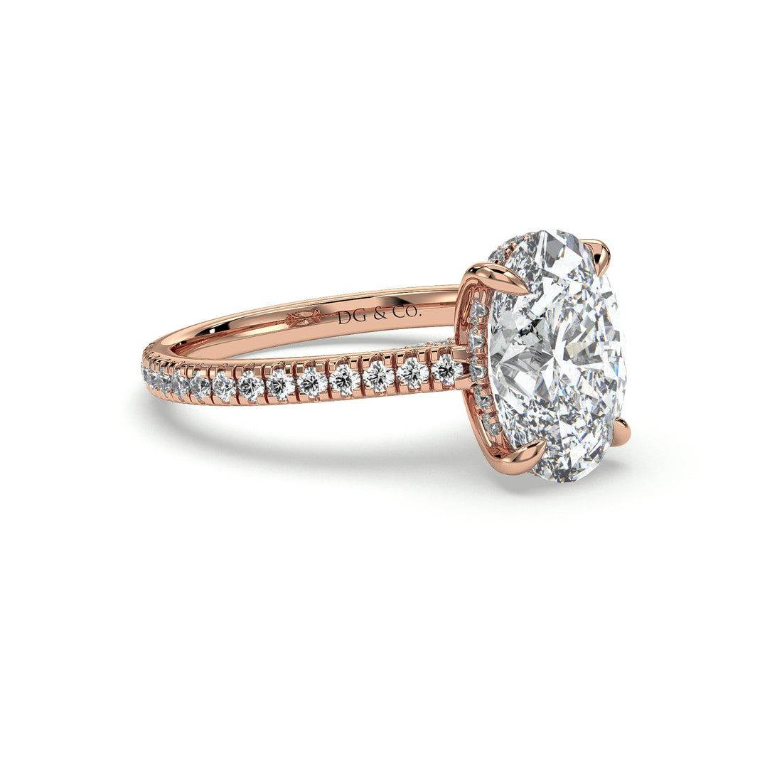 Elin Oval Cut Hidden Halo Pave Setting Diamond Engagement Ring - 18K Rose