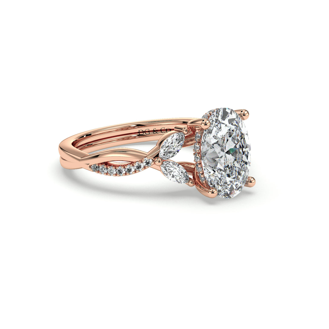 Feana Oval Cut Cross Over Hidden Halo Pave Setting Diamond Engagement Ring - 18K Rose