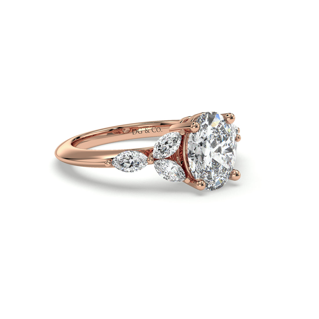 Lark Oval Cut Flower Knife Edge Band Diamond Engagement Ring - 18K Rose