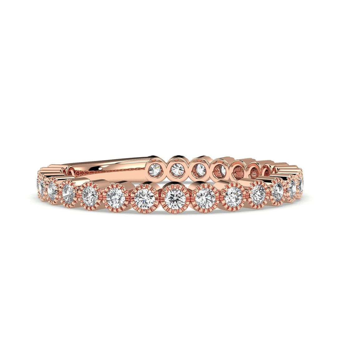 Trinty Round Brilliant Cut Milgrain Bezel Setting Diamond Wedding Ring - 18K Rose