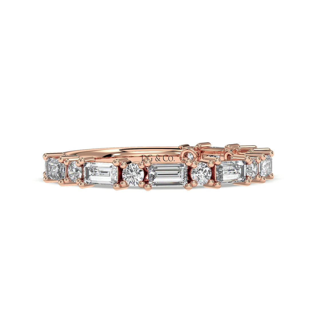 Valentina Baguette and Round Brilliant Cut Claw Set Diamond Wedding Ring - 18K Rose