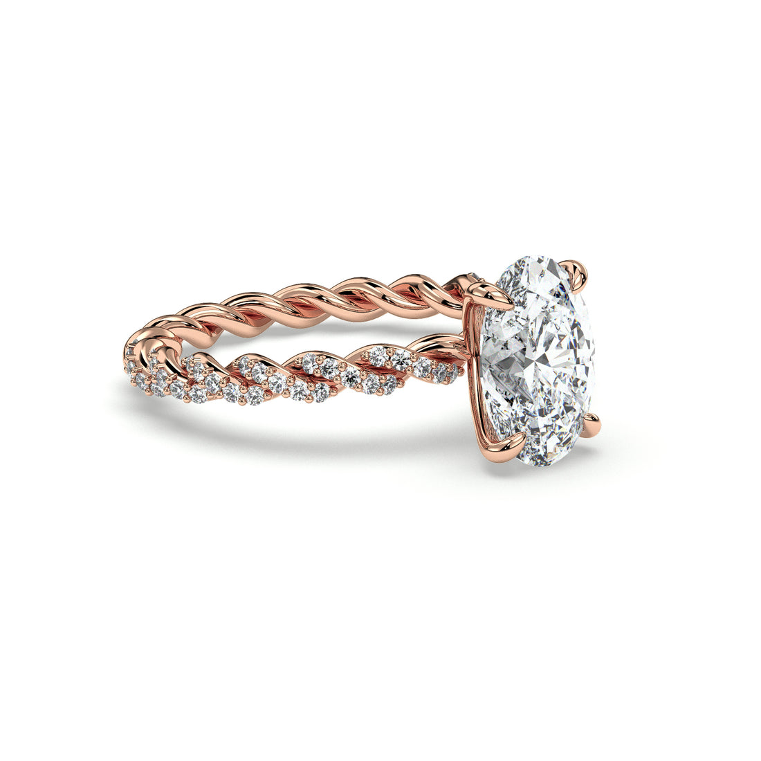 The Twist Oval Cut Share Prong Setting Side stones Diamond Engagement Ring - 18K Rose