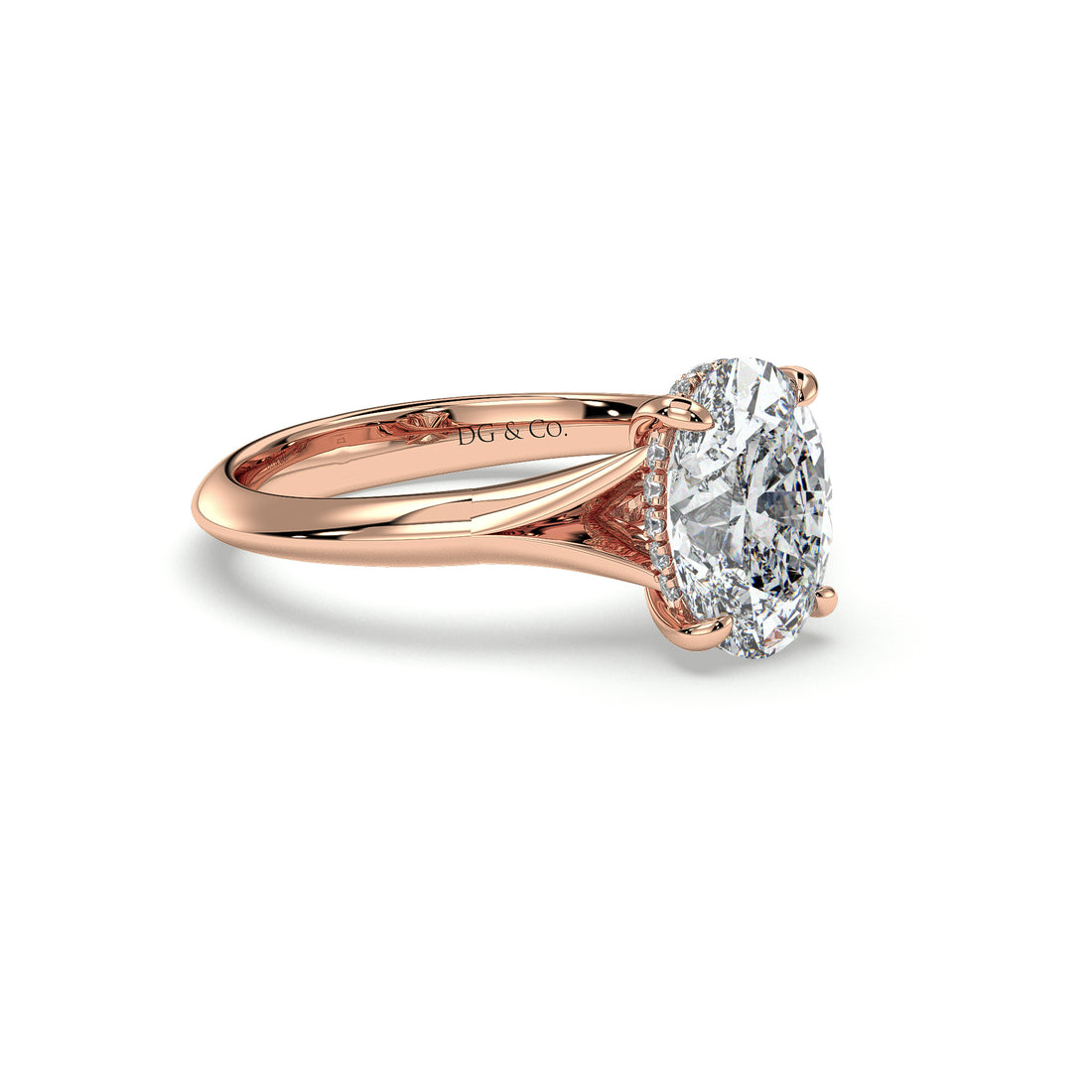 Willow Oval Cut Split Band Hidden Halo Diamond Engagement Ring - 18K Rose