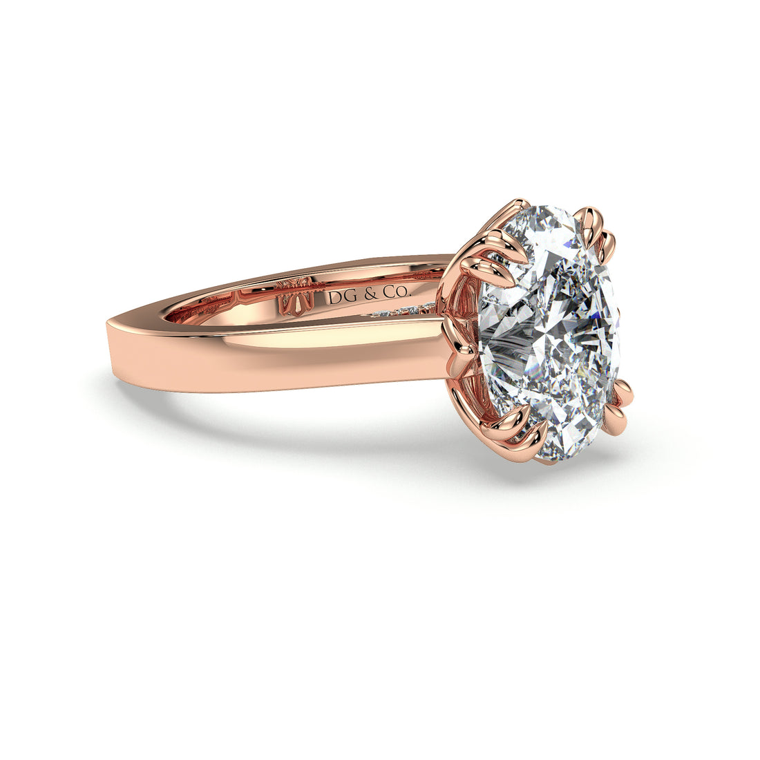 Fame Oval Cut Cathedral Style Tulip Double Claw Setting Diamond Engagement Ring - 18K Rose