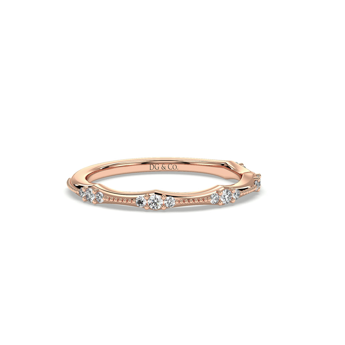 Aisha Antique Style Miligrain Round Brilliant Cut Diamond Wedding Ring - 18K Rose