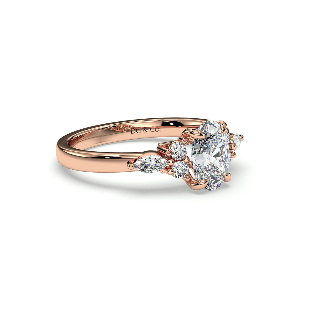 Kala Oval Cut Trilogy Low Setting Diamond Engagement Ring - 18K Rose