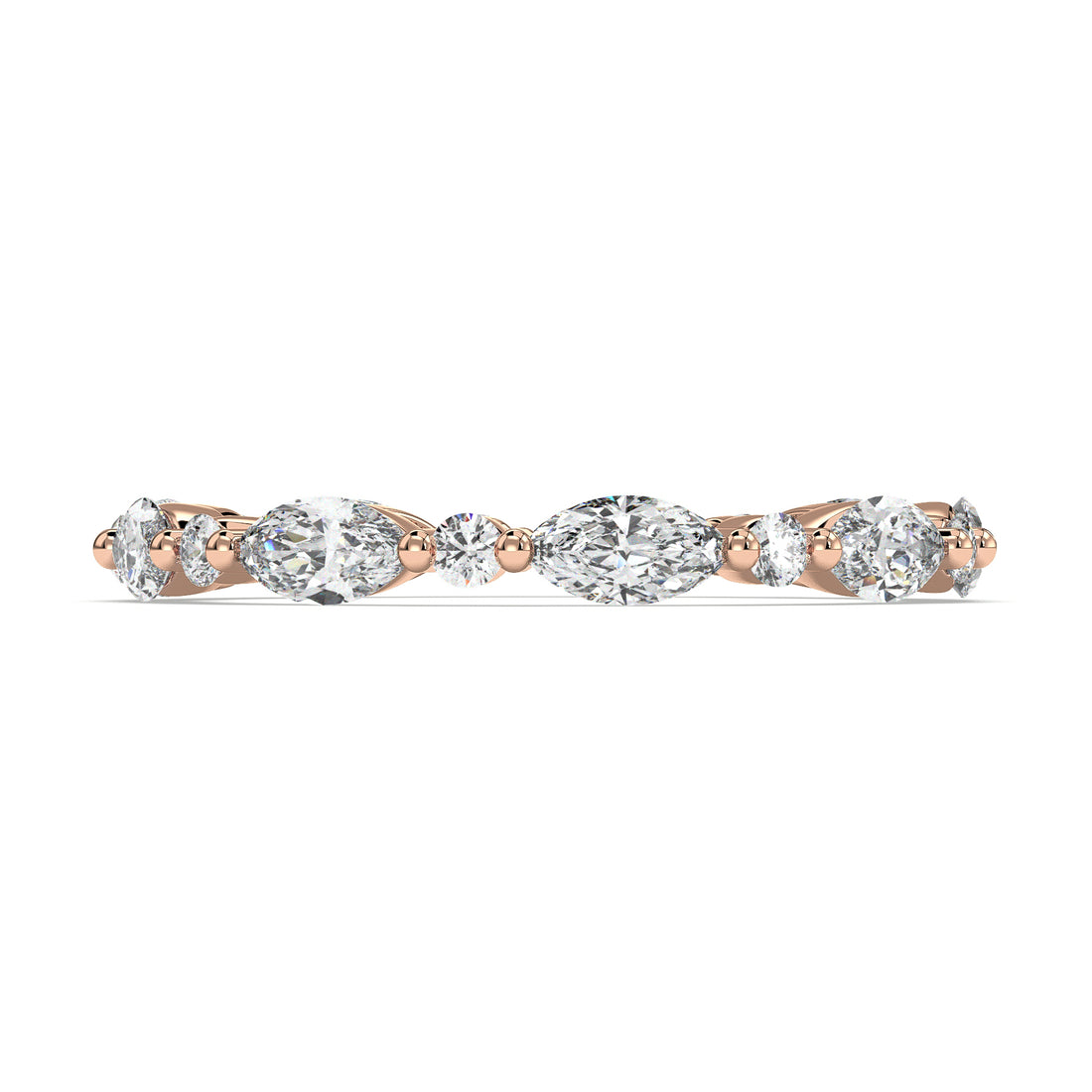 Stella Marquise and Round Brilliant Cut Scalloped  and Share Prong setting Diamond  Wedding Band - 18K Rose