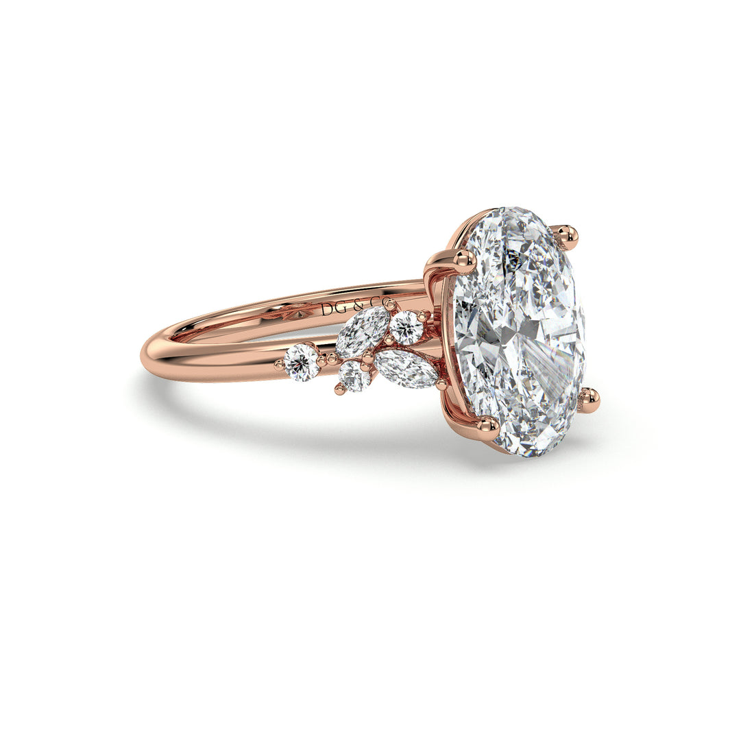 Sena Oval Cut Cathedral Setting Side Stone Diamond Engagement Ring - 18K Rose
