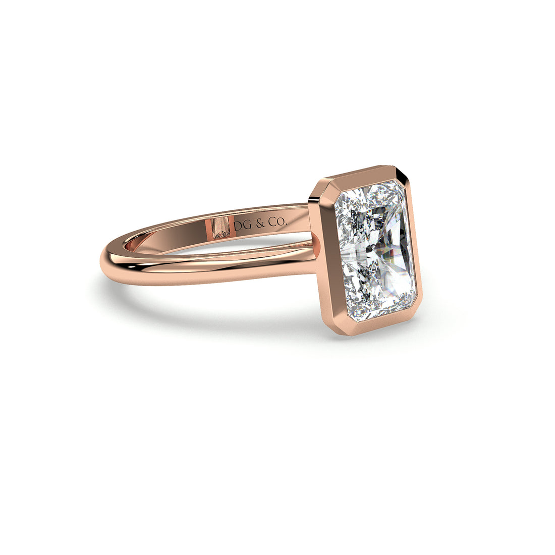 Lama Radiant Cut Bezel Cathedral 2MM Setting Diamond Engagement Ring - 18K Rose