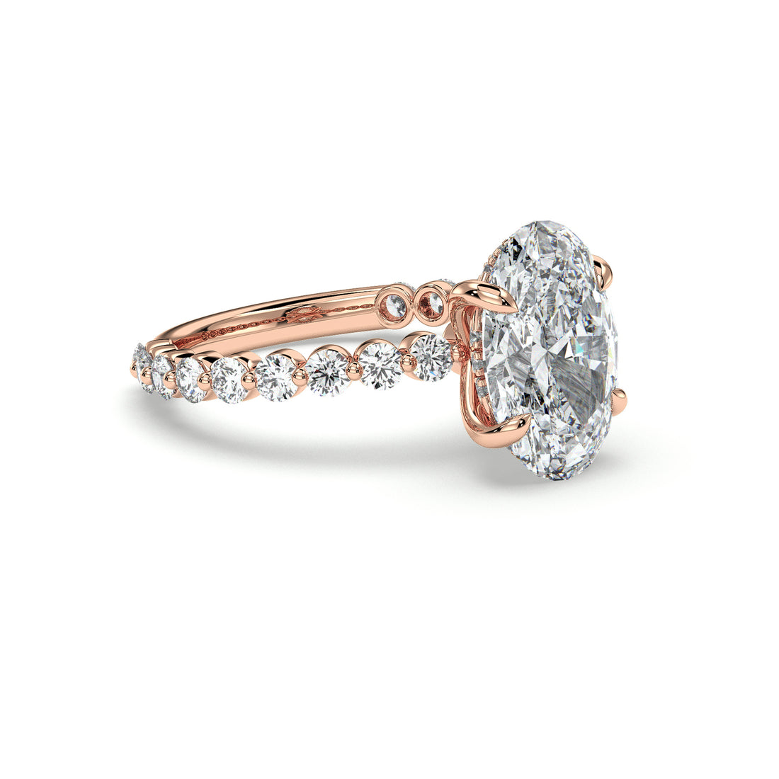 Aidah Oval Cut Hidden Halo Share Prong Side Stone Setting Diamond Ring - 18K Rose