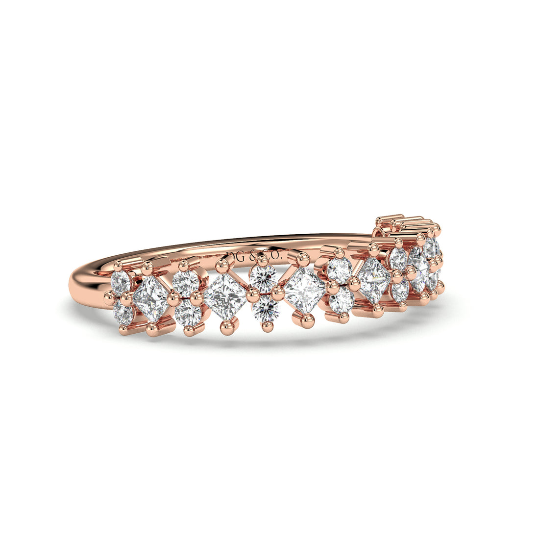 Safa Diamond Wedding Ring with Princess Cut and Round Brilliant Cut Share Prong Setting - 18K Rose