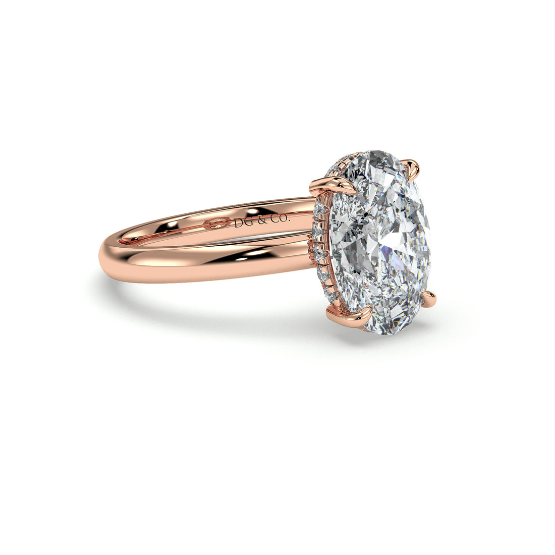 Aurelia Oval Cut Hidden Halo Low Setting Four Claw Diamond Engagement Ring - 18K Rose