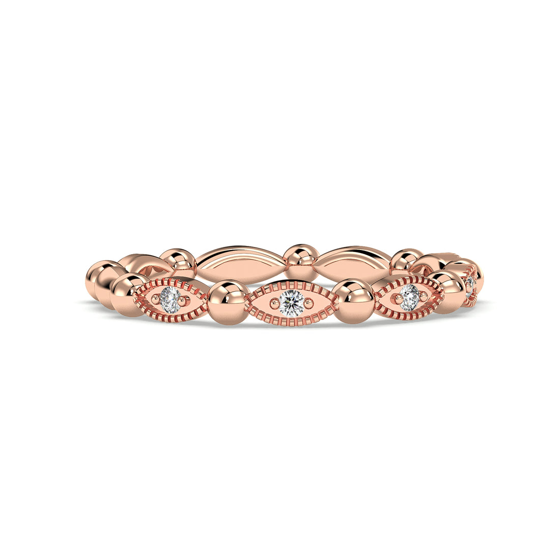 Stella Brilliant Scalloped Vintage Diamond Wedding Band - 18K Rose