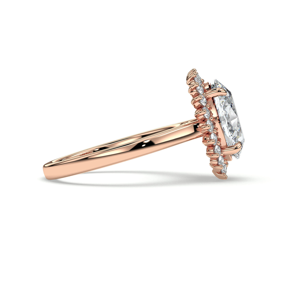 Dania Oval Cut Halo Cathedral Style four prong setting Diamond Ring - 18K Rose