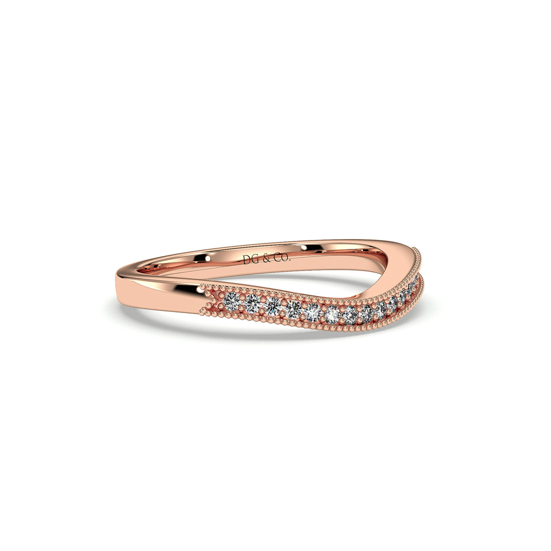 Mansi Curved Antique Style Milgrain Setting Wedding Band - 18K Rose