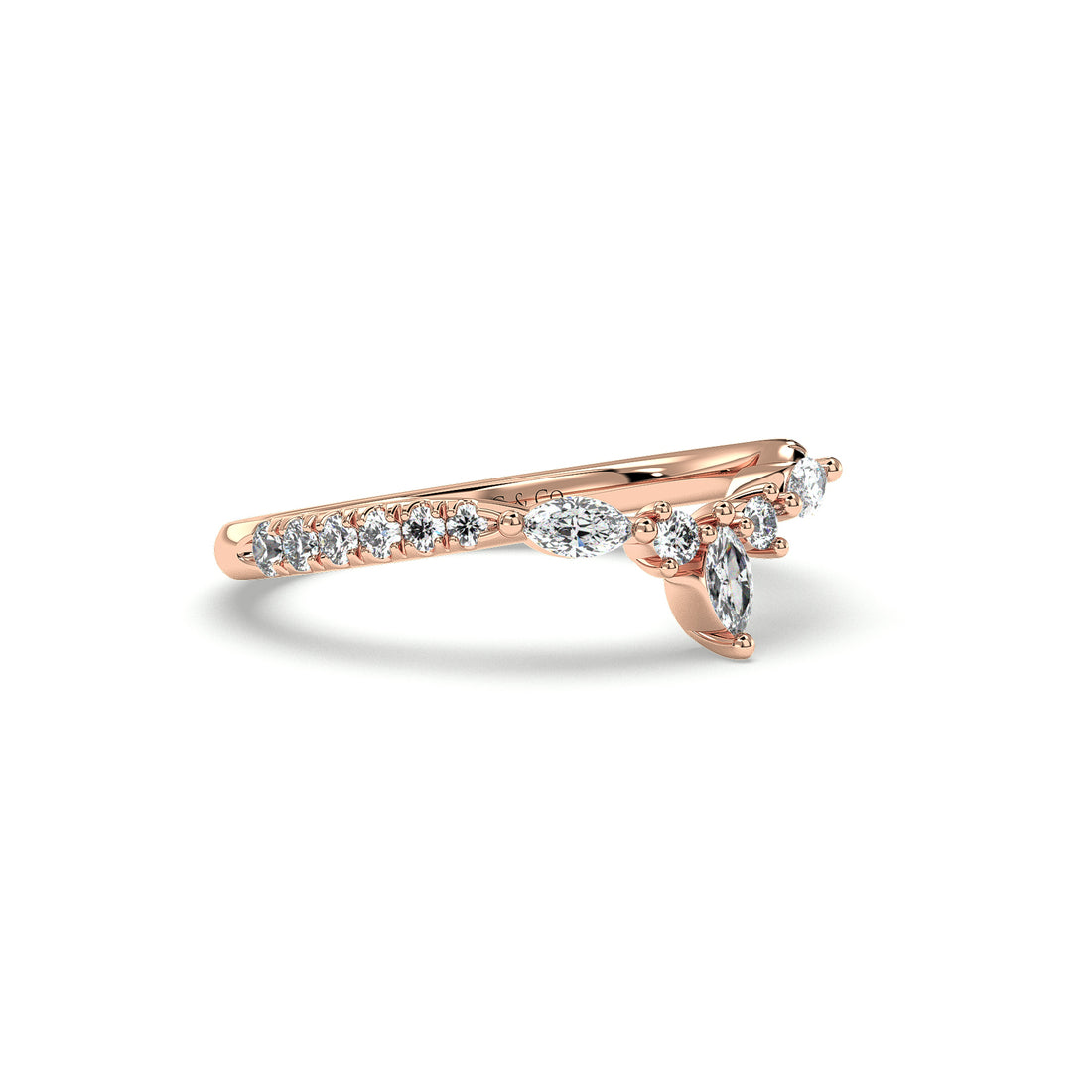 Carson Crown Curves Diamond Wedding Ring  Marquise and Round Cut Diamonds Setting - 18K Rose