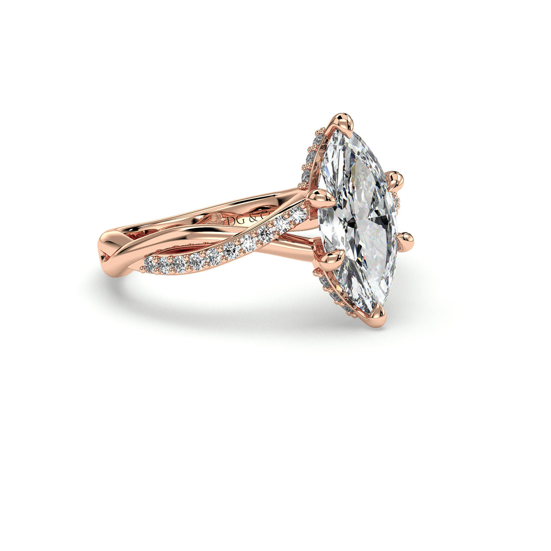 Violet Marquise Cut Twist Split Band Hidden Halo Diamond Ring - 18K Rose