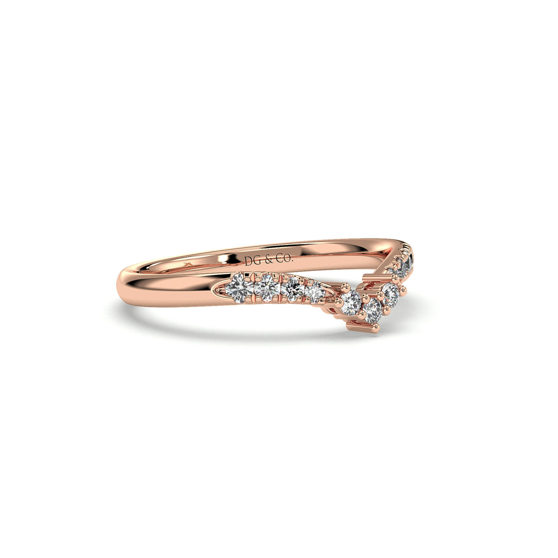 Sue Curved Diamond Wedding Ring Pave and Claw Setting - 18K Rose