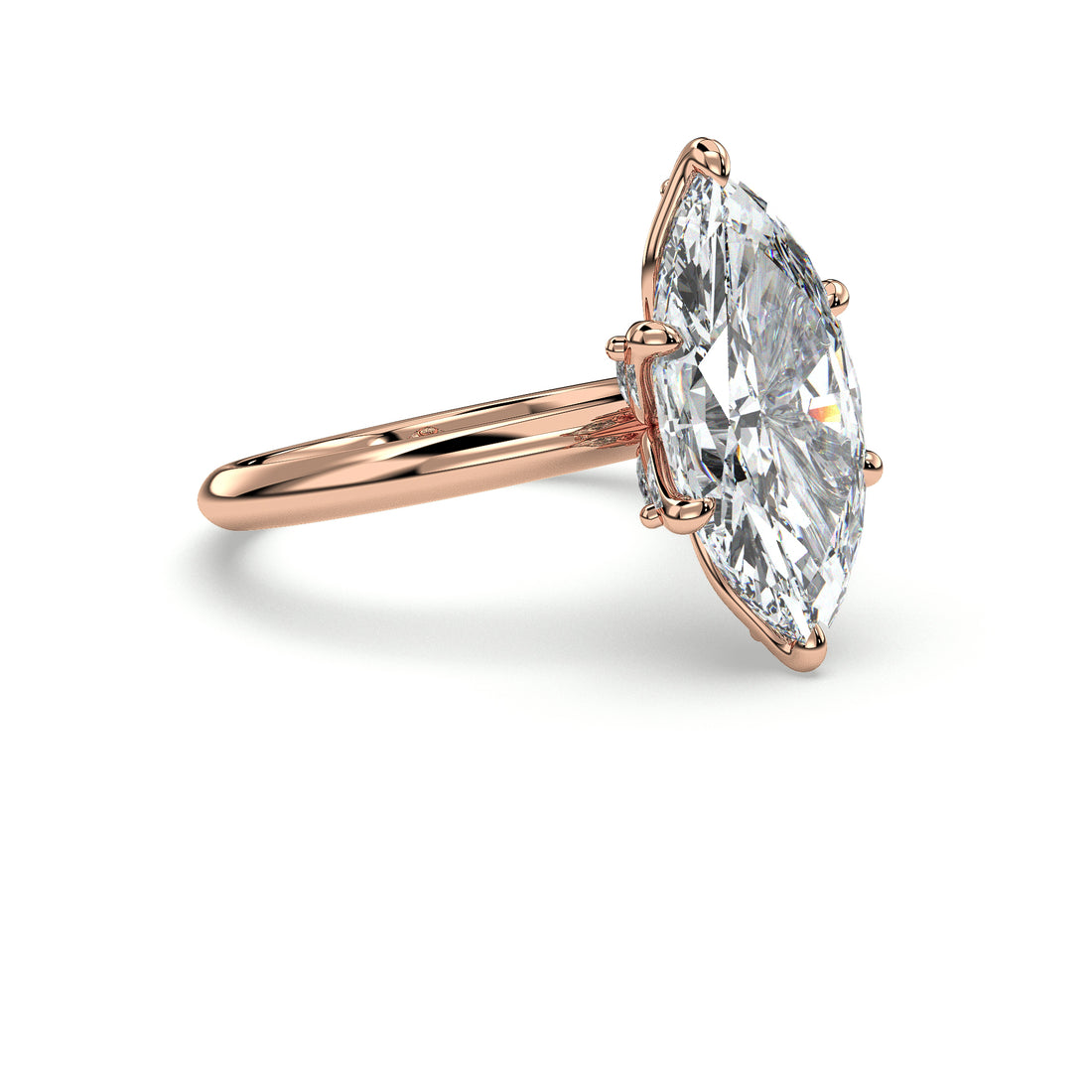 Theodora Marquise Cut Solitaire Tulip Diamond Six Claw Setting Engagement Ring - 18K Rose