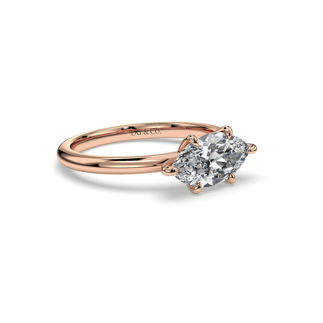Lucinda Marquise Cut East West Solitaire Low Setting Six Claw Diamond Ring - 18K Rose