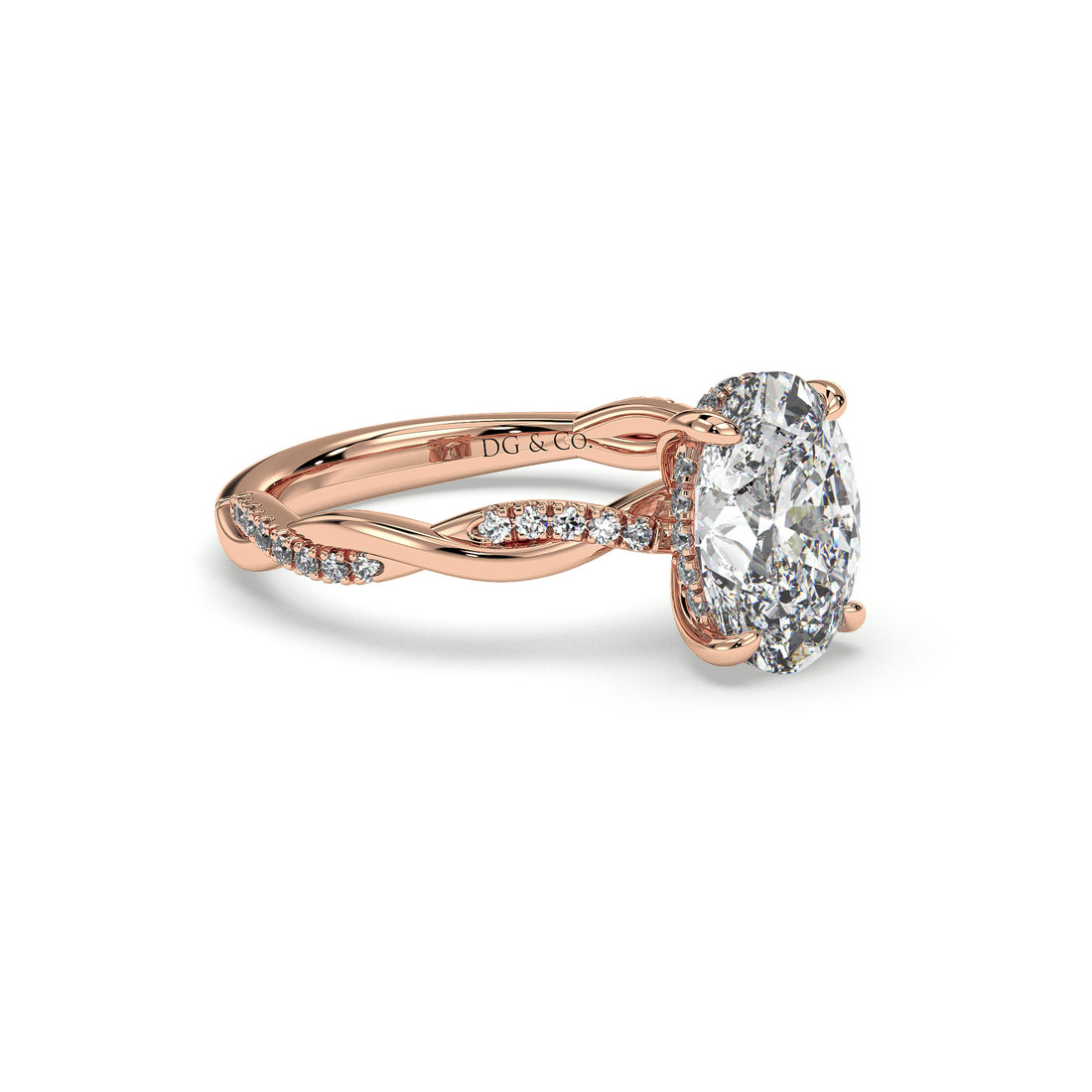 Luna Oval Cut Hidden Halo Twist Band Diamond Ring - 18K Rose